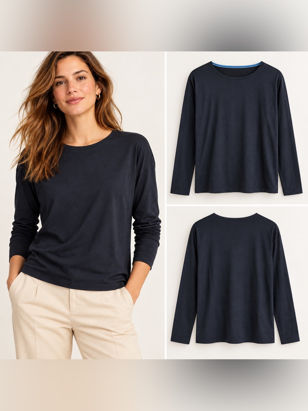 Boden Supersoft Long Sleeve Top US 10 Navy Cotton Modal Crewneck